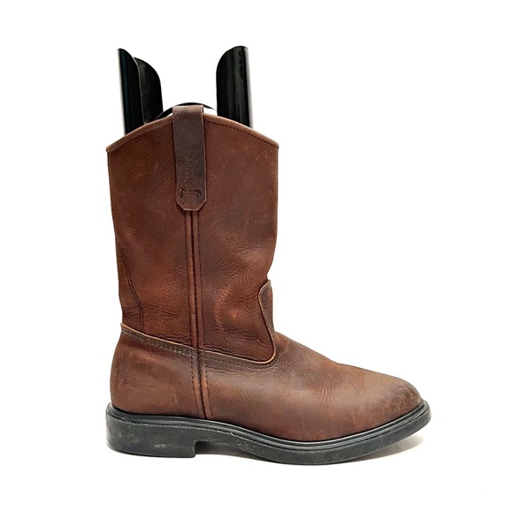 Vintage 1990s brown nubuck leather mid calf pull on western roper work boots